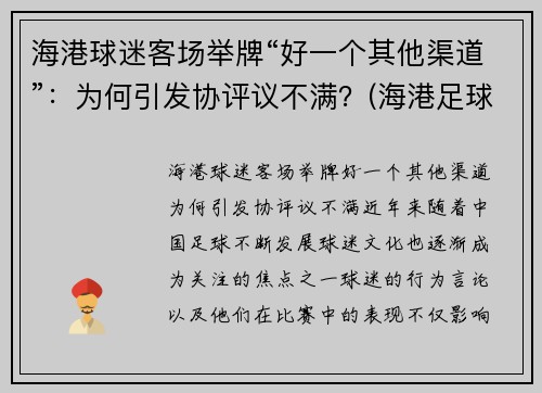 海港球迷客场举牌“好一个其他渠道”：为何引发协评议不满？(海港足球比赛直播)