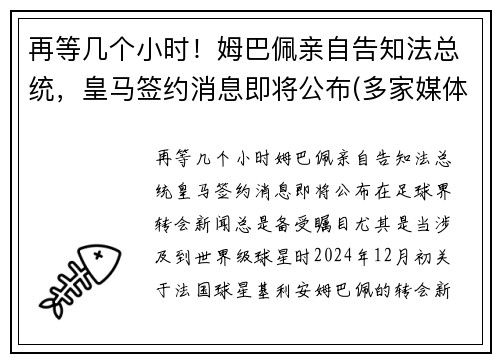 再等几个小时！姆巴佩亲自告知法总统，皇马签约消息即将公布(多家媒体称皇马求购姆巴佩)